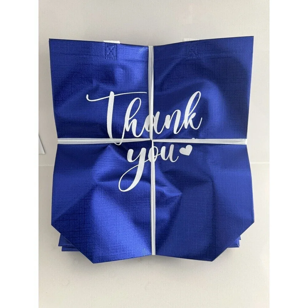 50pack Thank You Gift Bags with Handles Bulk Thank You Royal Blue, 10 x 8 x 4 In